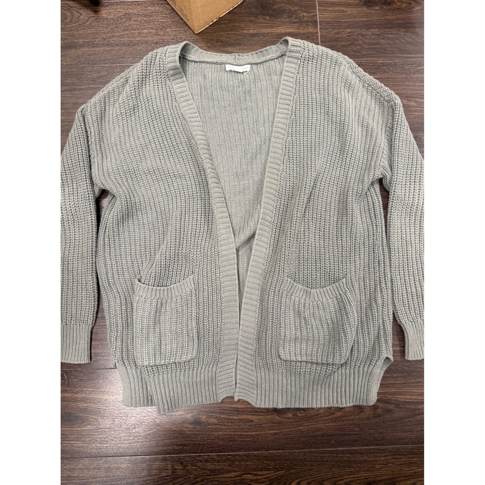 Aeropostale Women's M Khaki Green Chunky Knit Open Front Cardigan Sweater